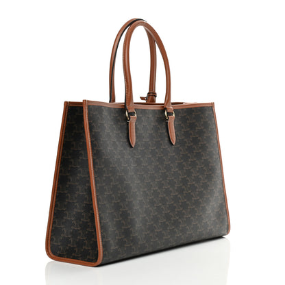 Celine Triomphe Canvas Calfskin Horizontal Cabas Tan 3 of 12