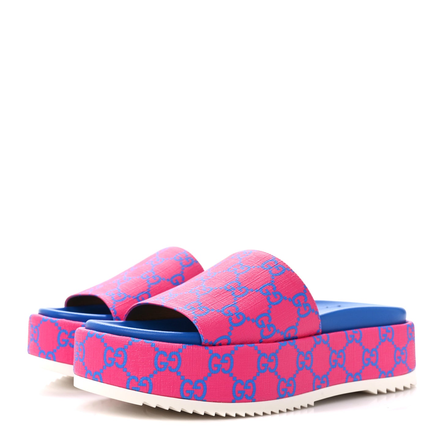 GG Supreme Joy Monogram Angelina Platform Slide Sandals 37.5 Fuxia Blue