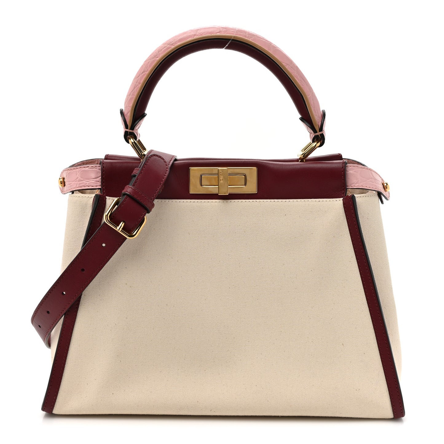 Canvas Calfskin Crocodile Embossed Medium Peekaboo Iconic Satchel Grezzo Barolo Bubblegum