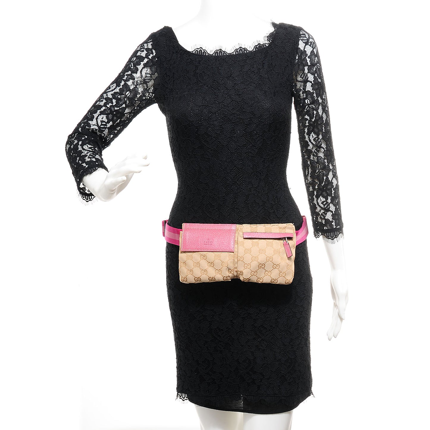 GG Monogram Web Double Pocket Belt Bag Pink