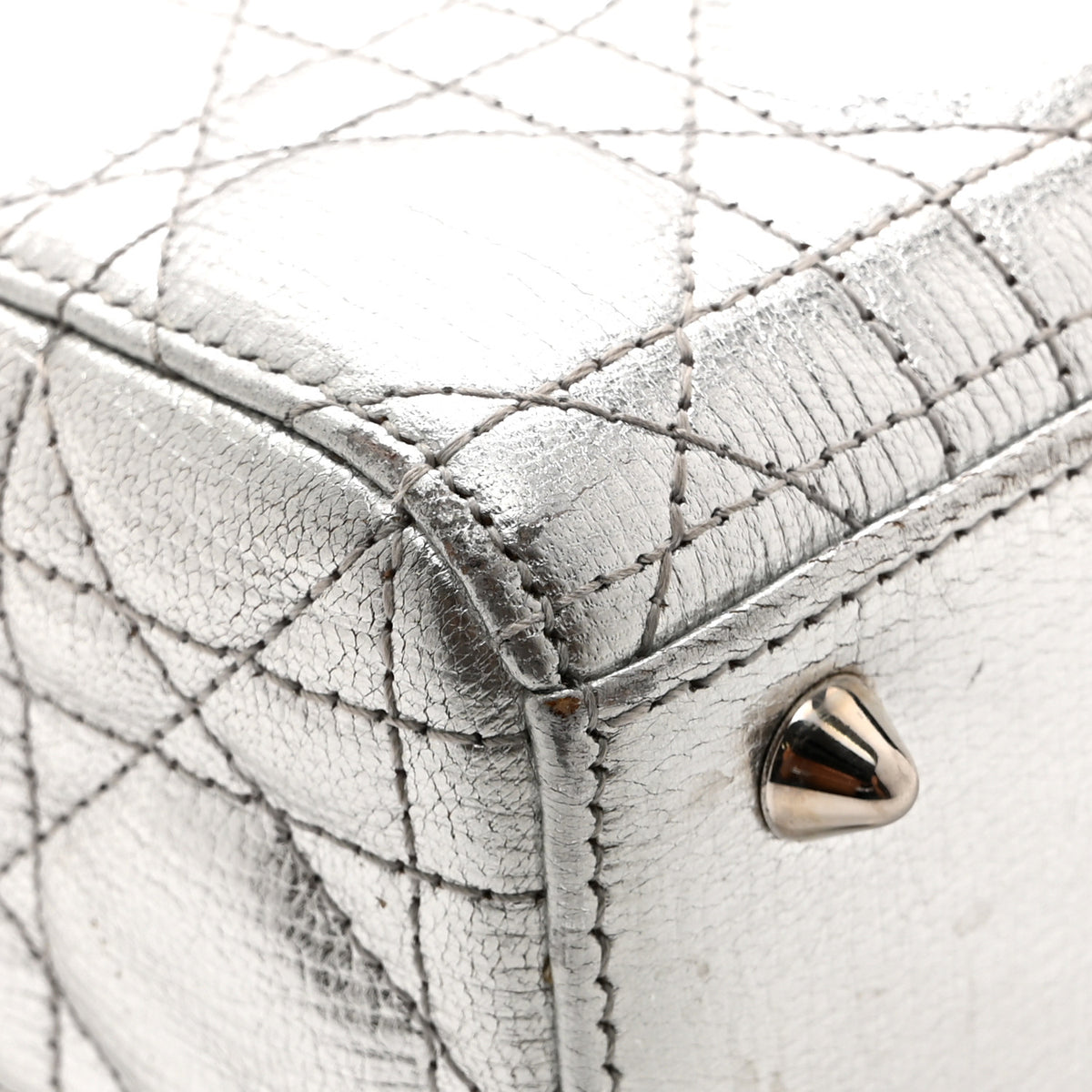 Metallic Grained Calfskin Cannage Small Lucky Badges My Lady Dior Silver