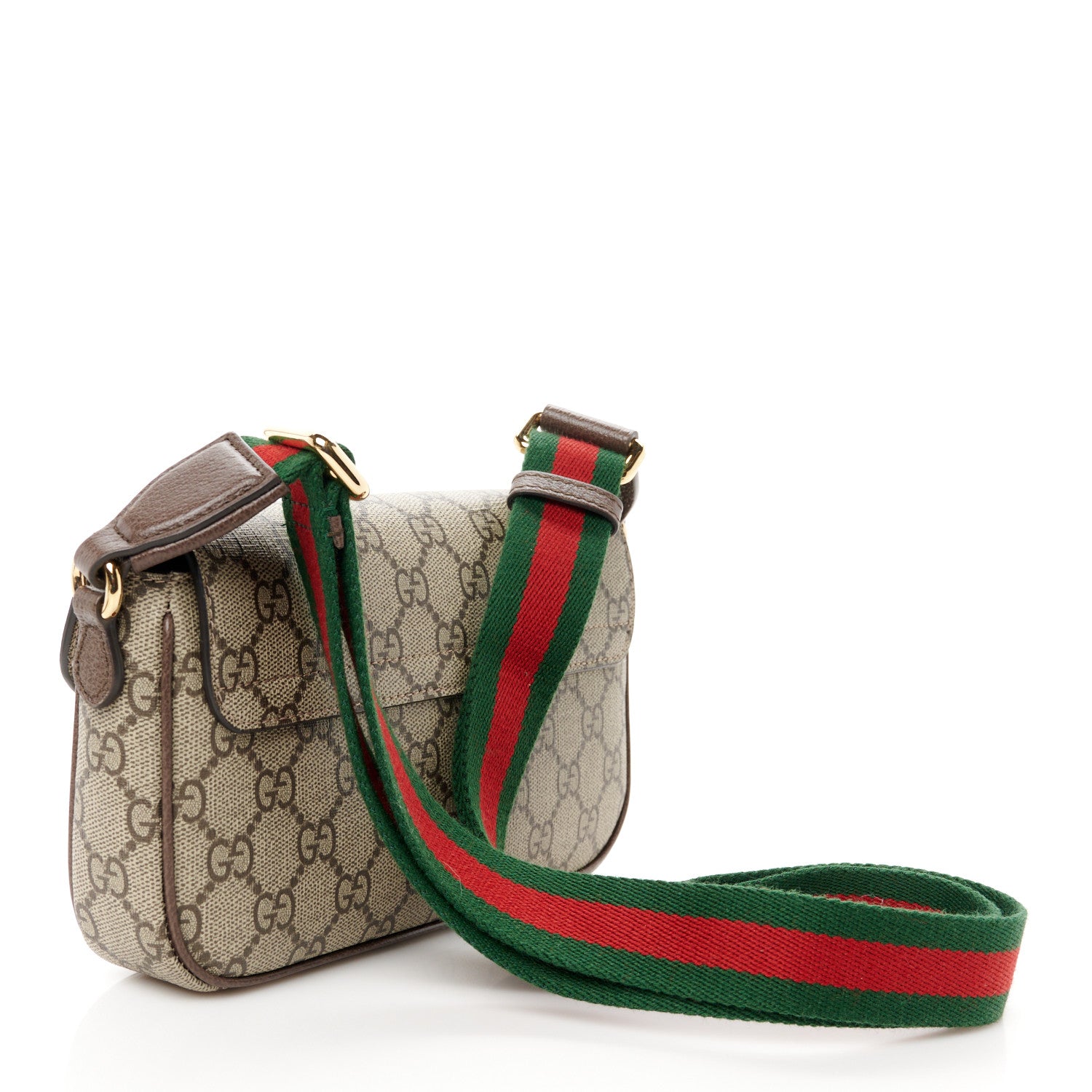 Gucci GG Supreme Monogram Textured Dollar Calfskin Web Mini Ophidia Envelope Shoulder Bag Beige Ebony 3 of 10