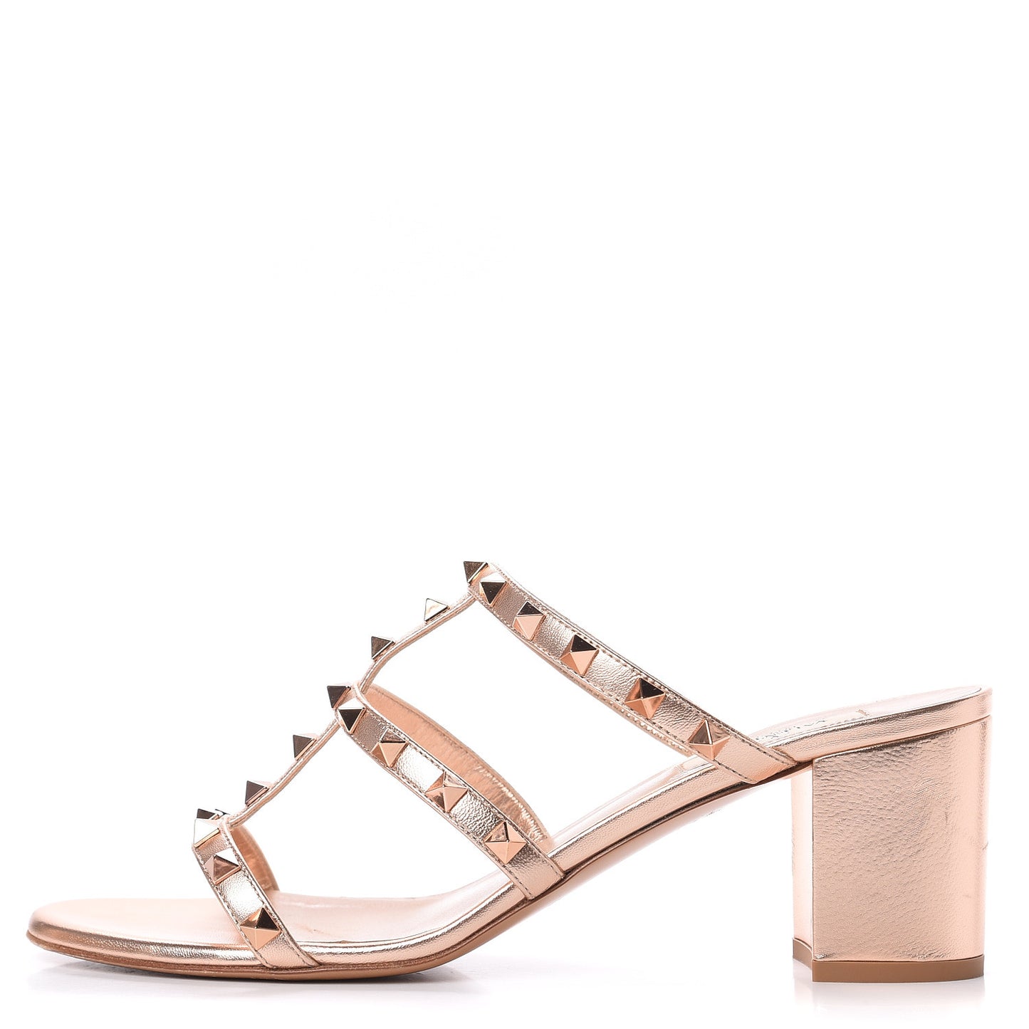 Metallic Nappa Rockstud 60mm Caged Slide Sandals 41 Rame