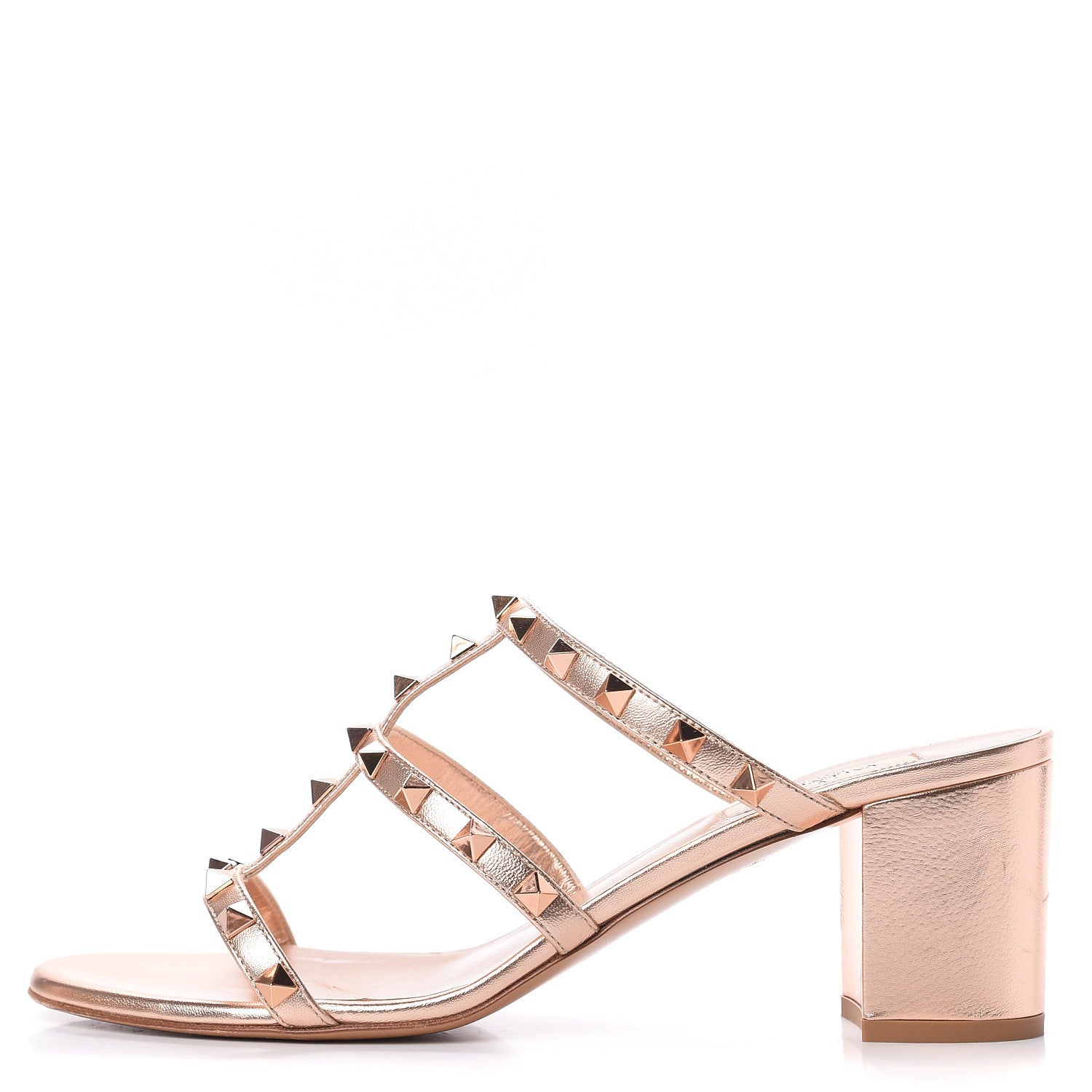 Valentino Garavani Metallic Nappa Rockstud 60mm Caged Slide Sandals 41 Rame 1 of 12