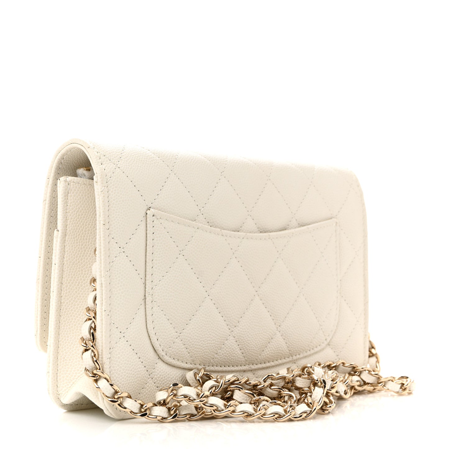 Caviar Quilted Chain CC Quilted Wallet On Chain WOC White