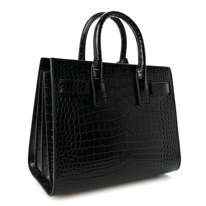 Saint Laurent Calfskin Crocodile Embossed Nano Sac De Jour Black 3 of 10