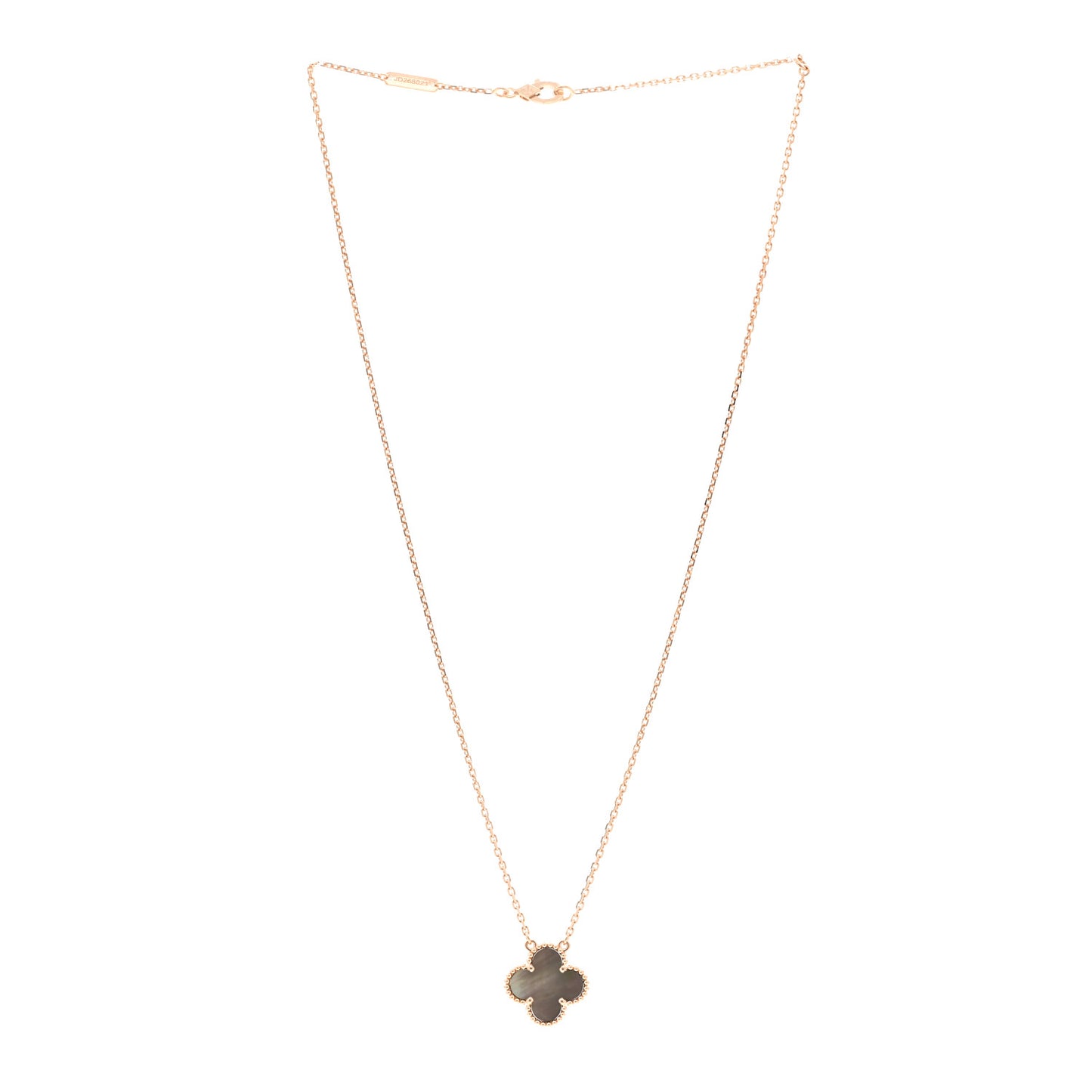 18K Rose Gold Gray Mother of Pearl Vintage Alhambra Pendant Necklace