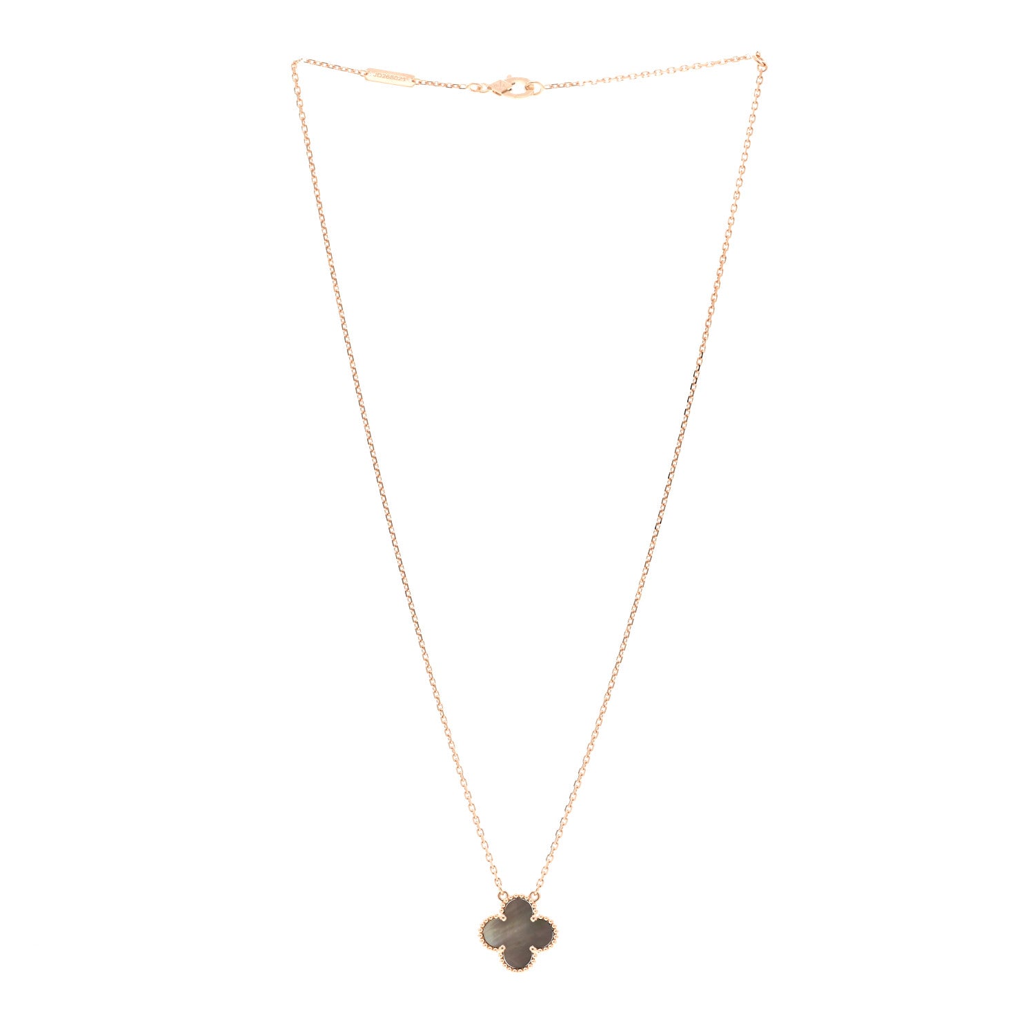 Van Cleef & Arpels 18K Rose Gold Gray Mother of Pearl Vintage Alhambra Pendant Necklace 3 of 5