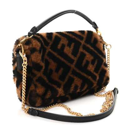 Fendi Shearling Vitello Dolce Macro FF 1974 Mini Baguette Tobacco Black 3 of 10