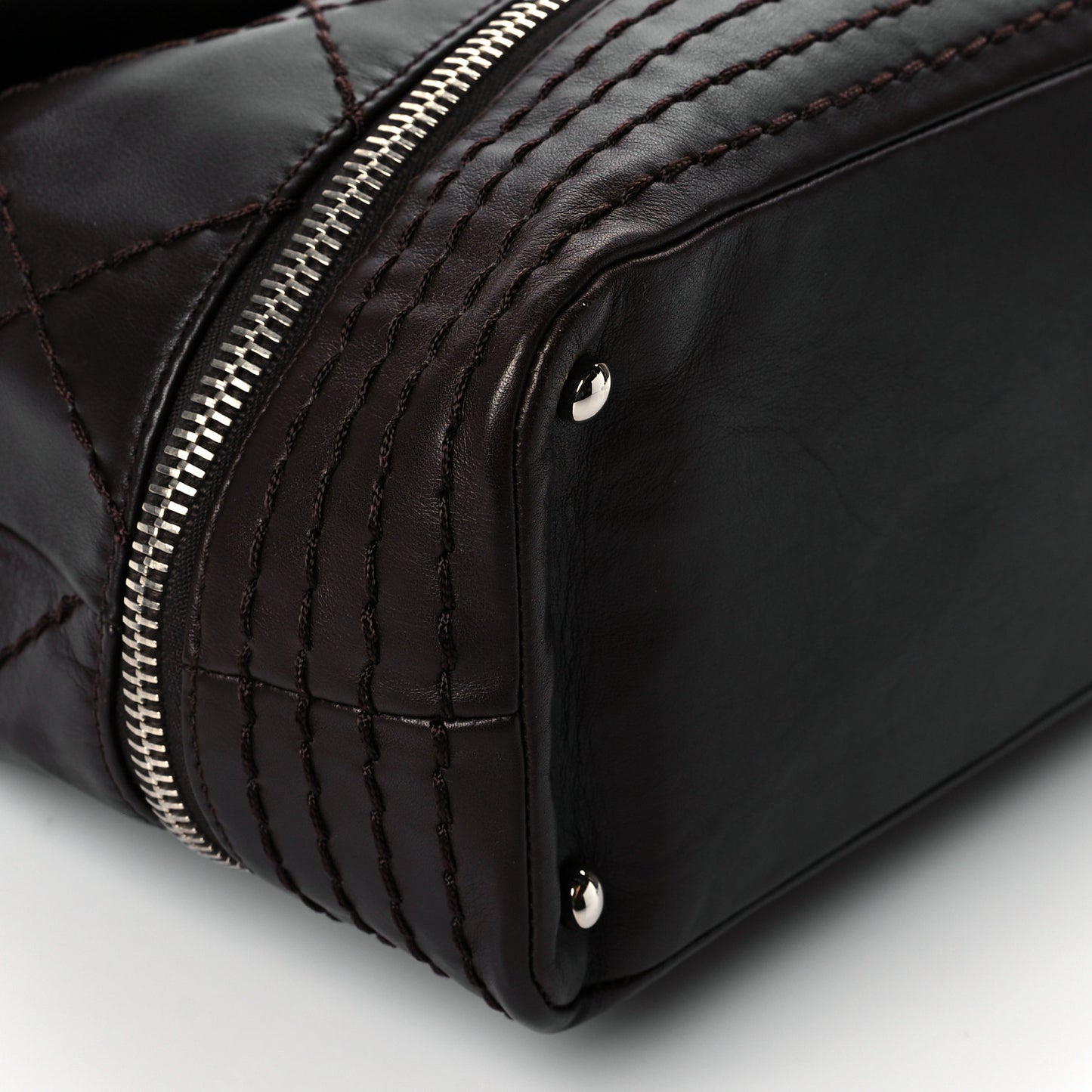 Calfskin Stitched Large Expandable Flap Bag Brown