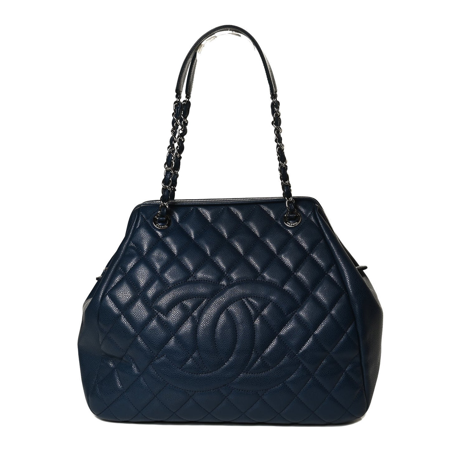 Caviar Quilted Framed Bowling Bag Blue