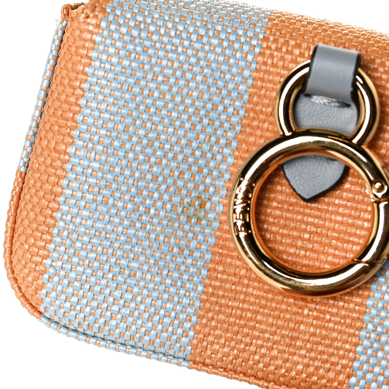 Fendi Raffia Pequin Gingham Woven Nano Baguette Charm Giallo Celeste 9 of 9