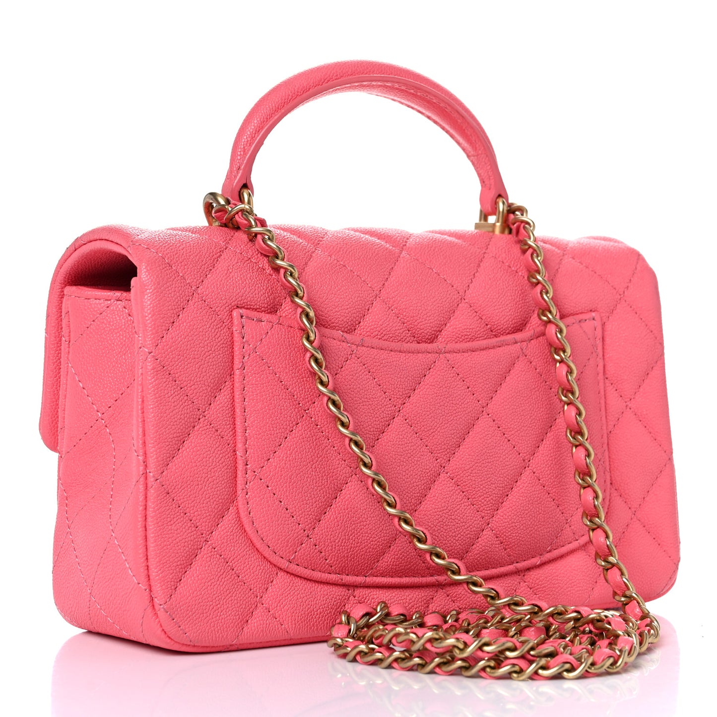 Caviar Quilted Mini Top Handle Rectangular Flap Pink