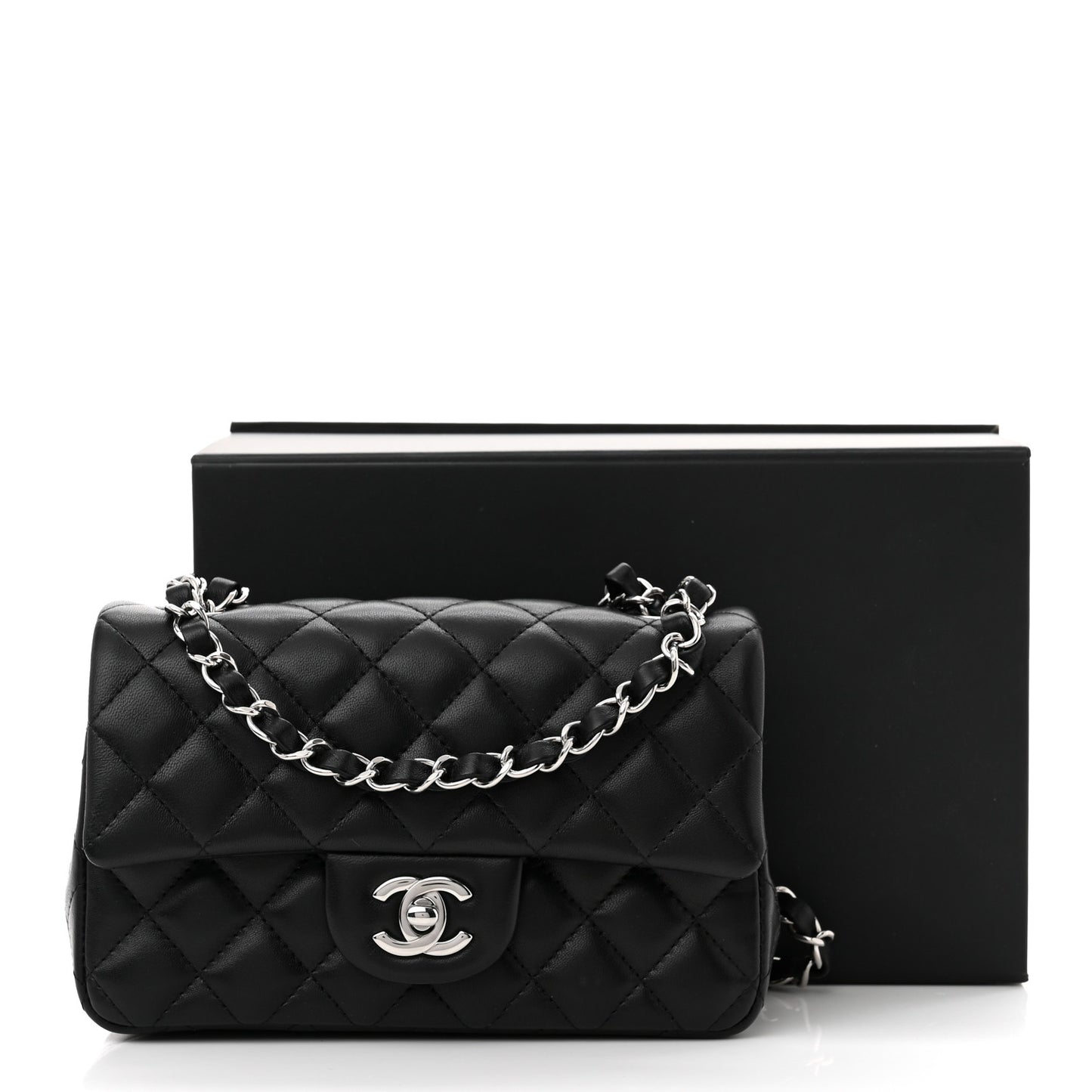 Lambskin Quilted Mini Rectangular Flap Black