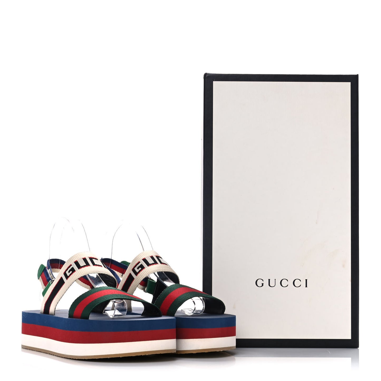 Nylon Stripe Logo Sylvie Web Platform Slingback Sandals 39 Green Red Ecru
