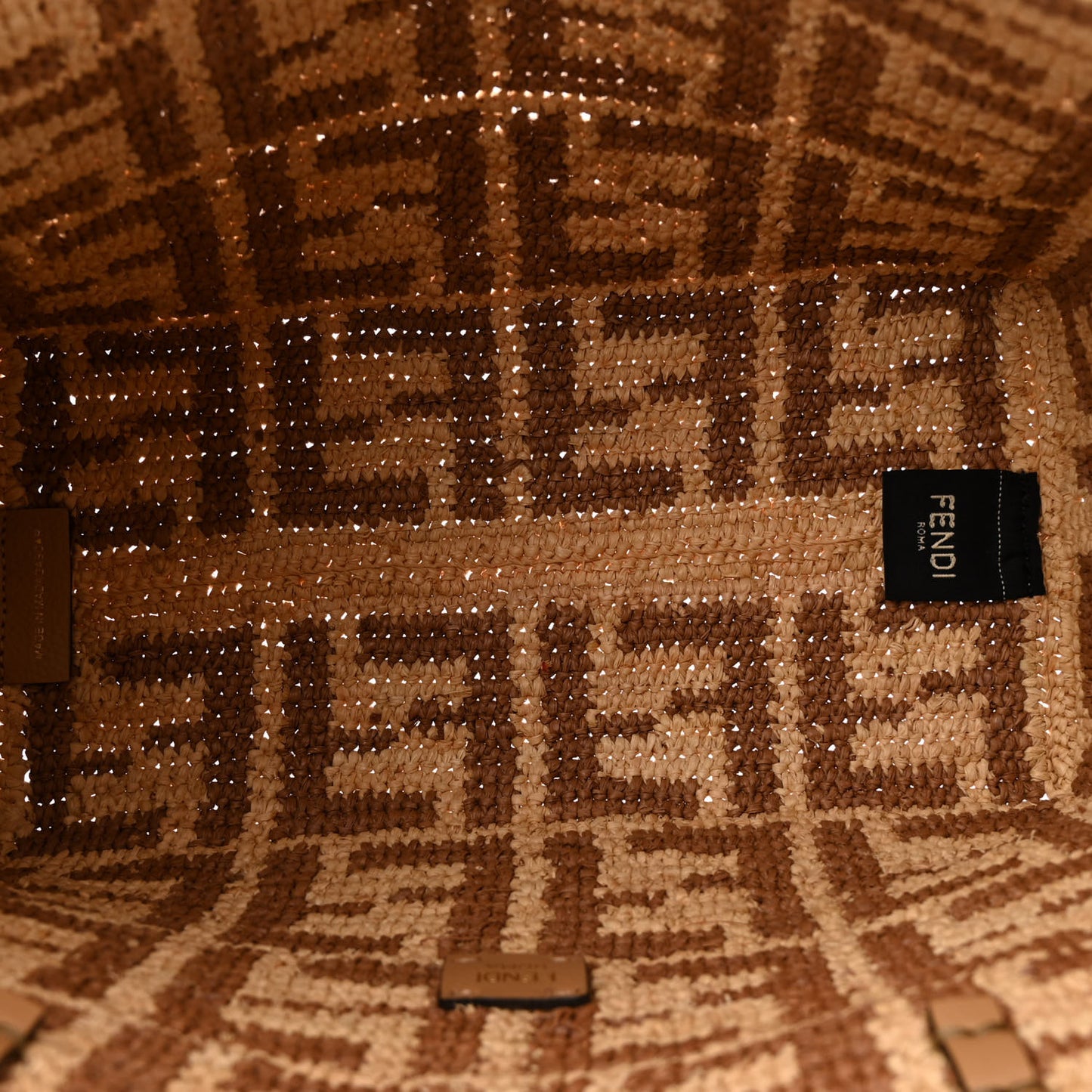 Raffia Cuoio Romano FF Crochet Small Roll Shopper Natural Dark Honey