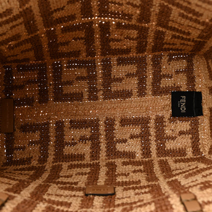 Fendi Raffia Cuoio Romano FF Crochet Small Roll Shopper Natural Dark Honey 6 of 13