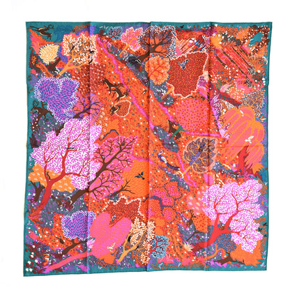 Hermes Silk Dans Un Jardin Anglais Scarf 90 Vert Cypres Corail Mauve 1 of 7