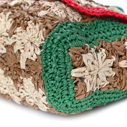 Gucci Raffia Azalea Calfskin Crochet Flower Small GG Marmont Shoulder Bag Natural Ecru Green Red New Shamarock 11 of 12