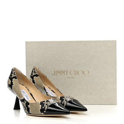 Jimmy Choo Calfskin Snake Print Pointy Toe Rene 75 Pumps 37.5 Black Natural 8 of 8