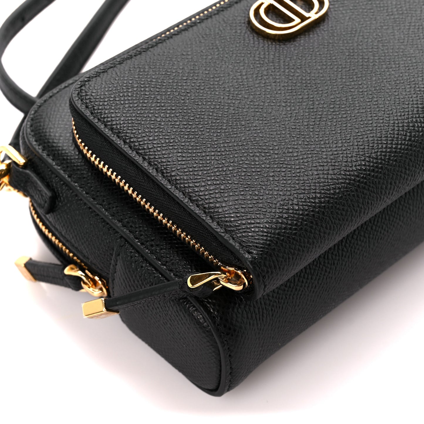 Grained Calfskin Caro Double Pouch Black