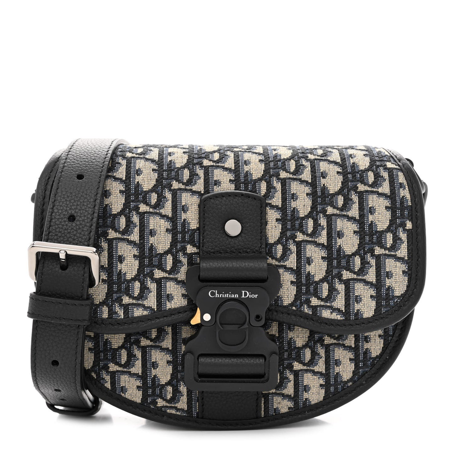 Oblique Grained Calfskin Mini Gallop Bag With Strap Black Beige