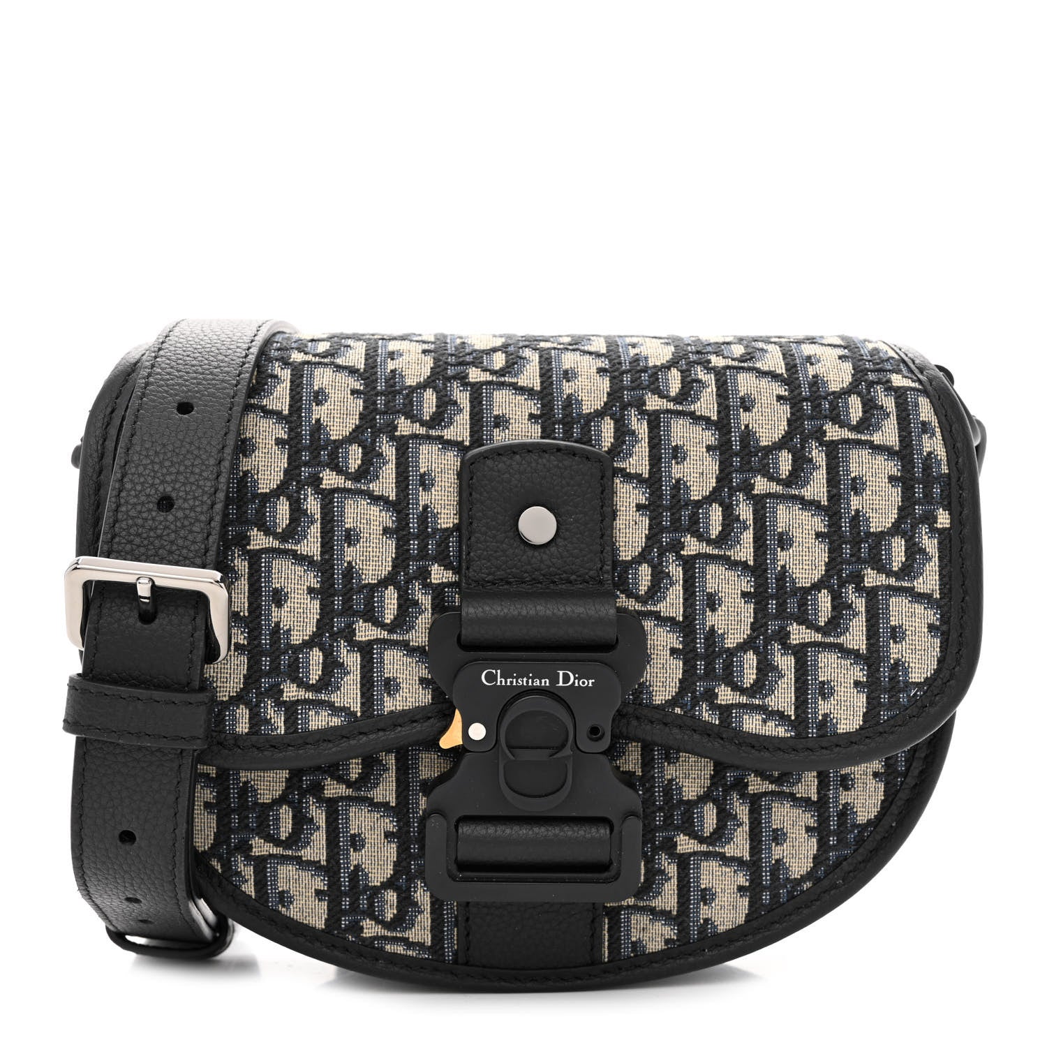 Christian Dior Oblique Grained Calfskin Mini Gallop Bag With Strap Black Beige 1 of 14