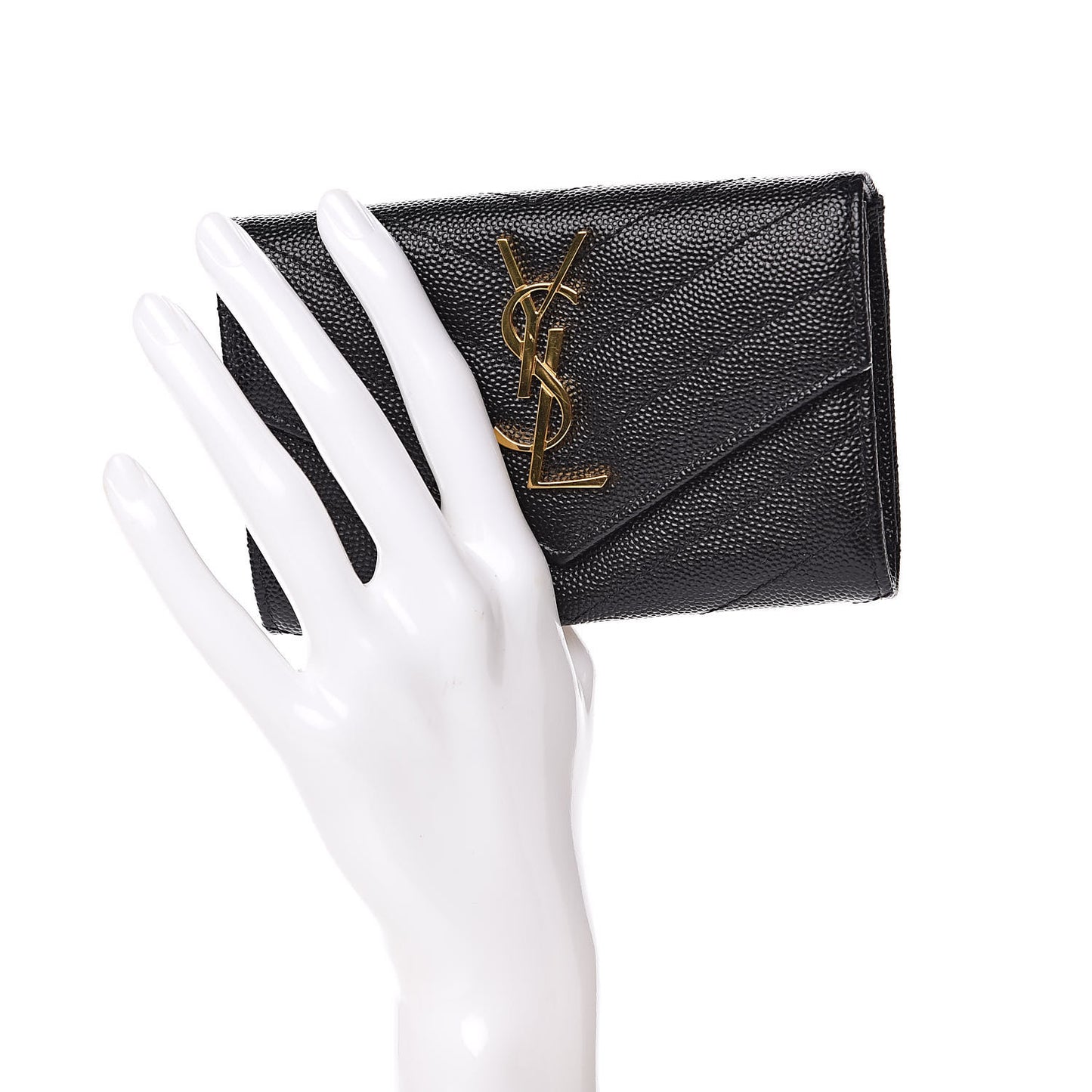 Grain De Poudre Matelasse Chevron Small Monogram Envelope Wallet Black
