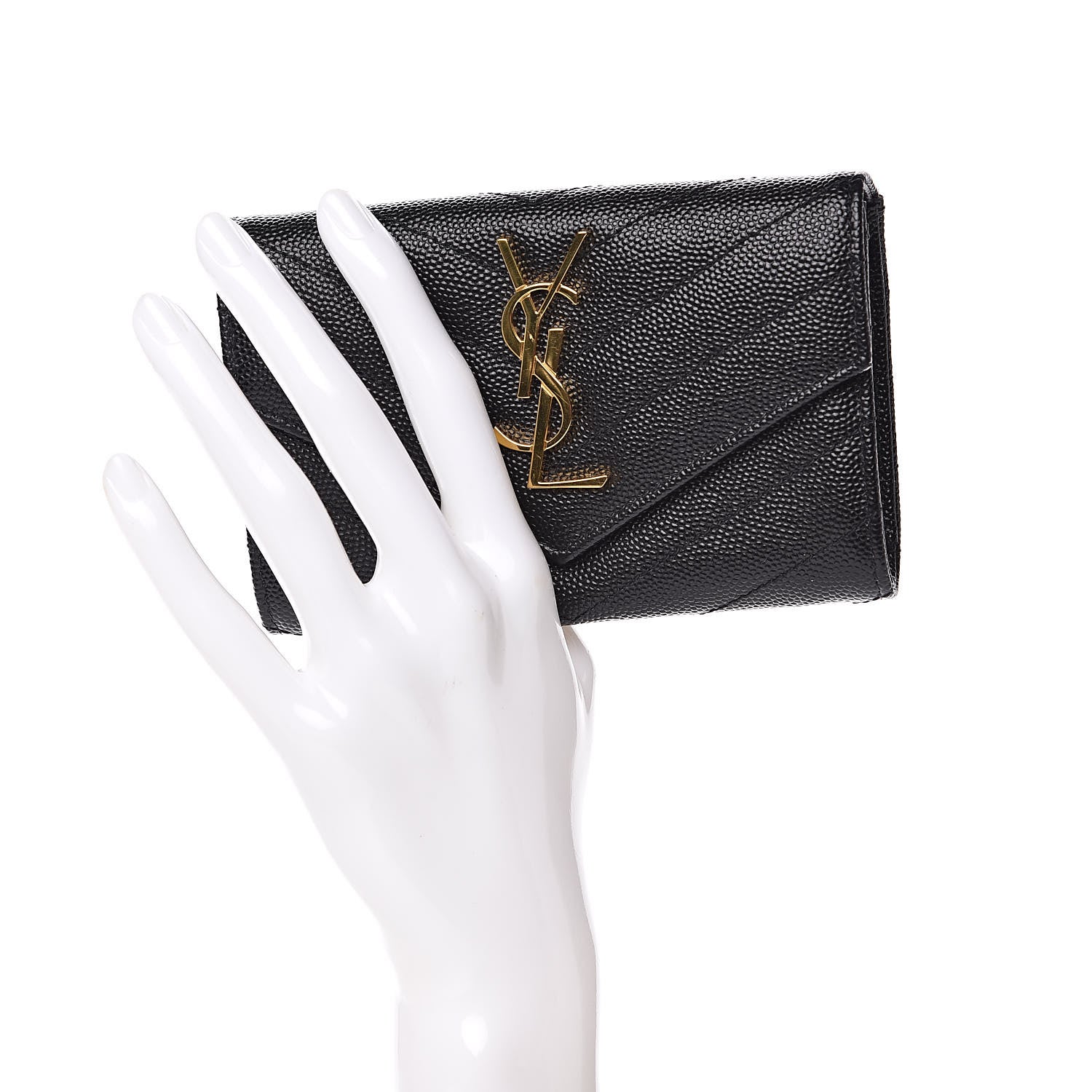 Saint Laurent Grain De Poudre Matelasse Chevron Small Monogram Envelope Wallet Black 2 of 7