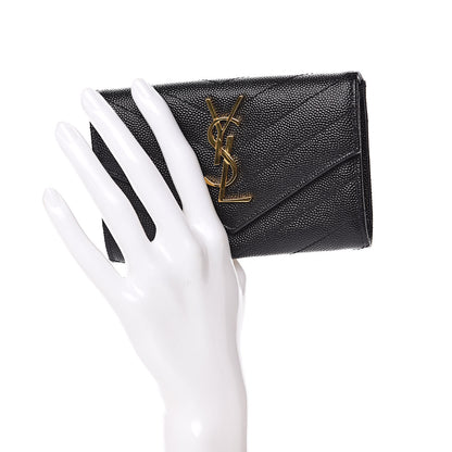 Saint Laurent Grain De Poudre Matelasse Chevron Small Monogram Envelope Wallet Black 2 of 7