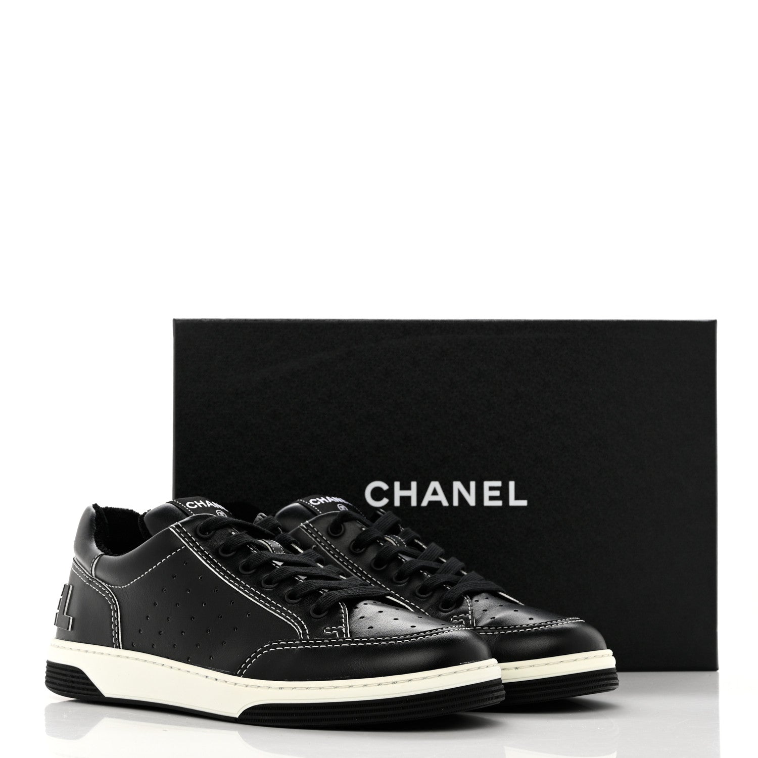 Chanel Calfskin Womens Logo Sneakers 40 Black White 10 of 10