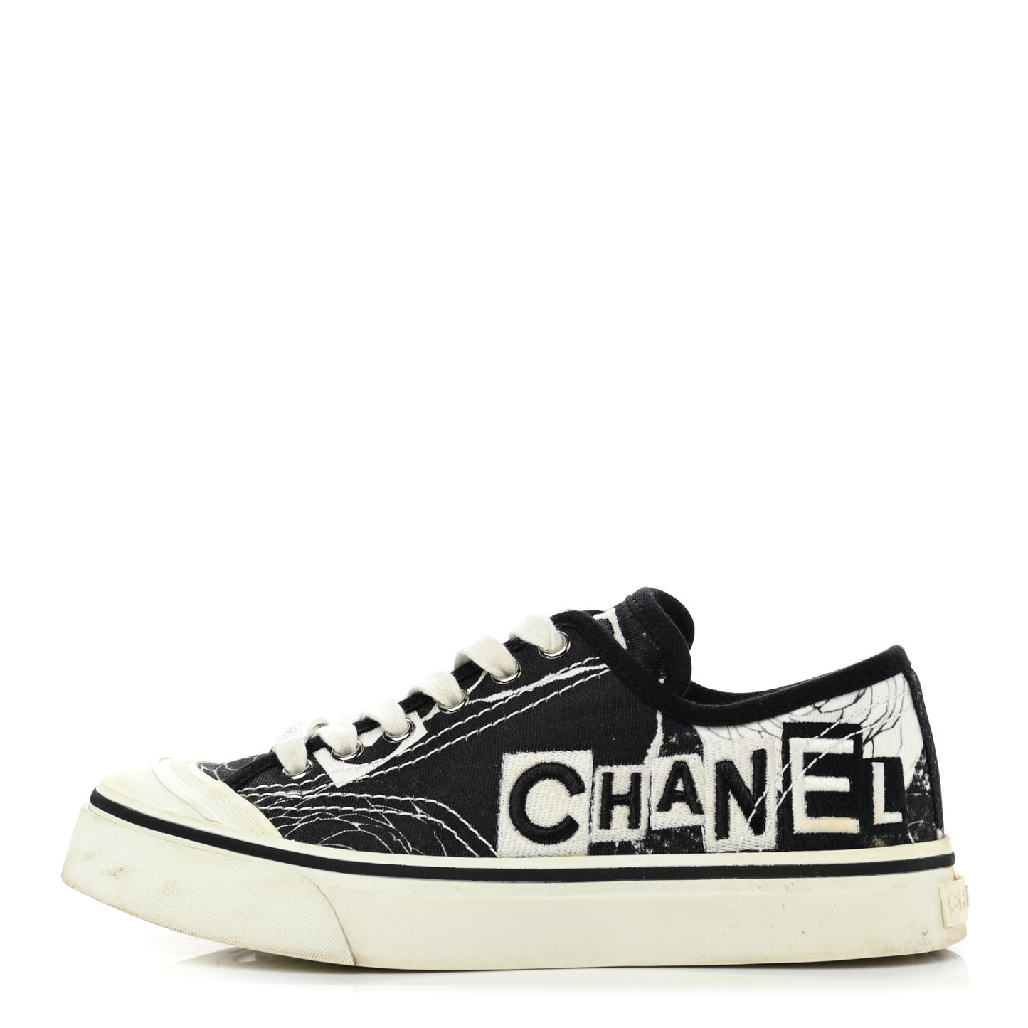 Printed Fabric Low Top Logo Sneakers 35.5 White Black