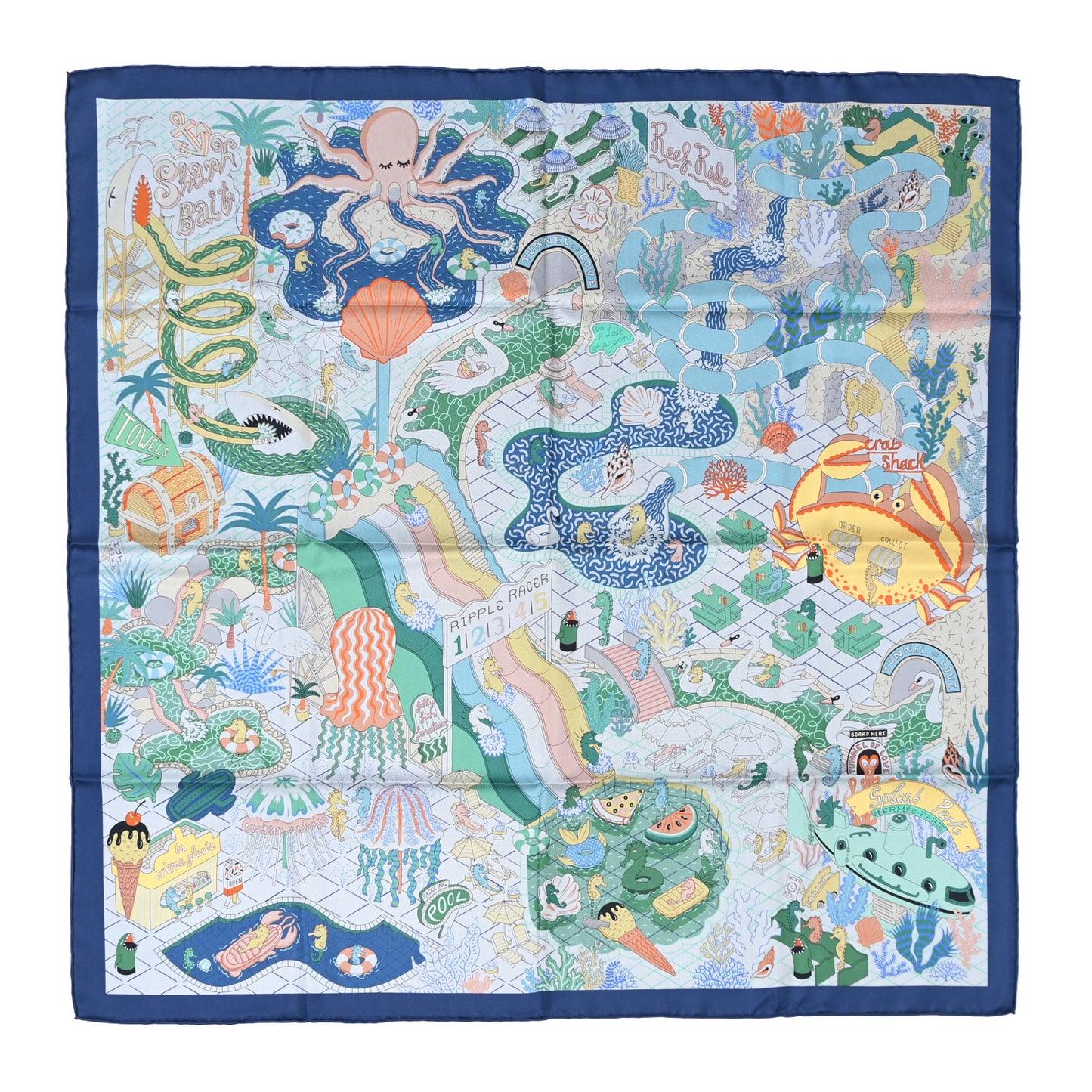 Silk Splash Park Double Face Scarf 90 Marine Vert Multicolore