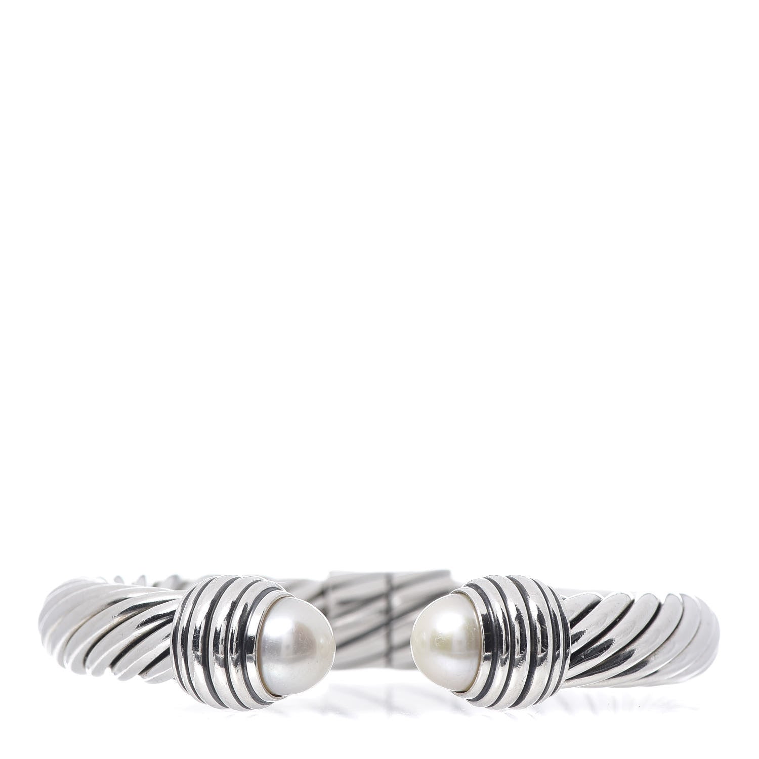 David Yurman Sterling Silver Pearl 10mm Cable Classics Hinged Bracelet 1 of 5