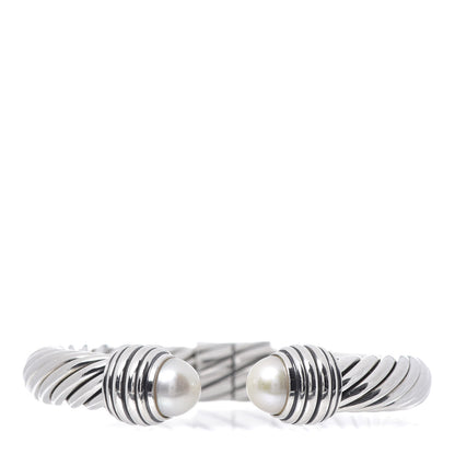 David Yurman Sterling Silver Pearl 10mm Cable Classics Hinged Bracelet 1 of 5
