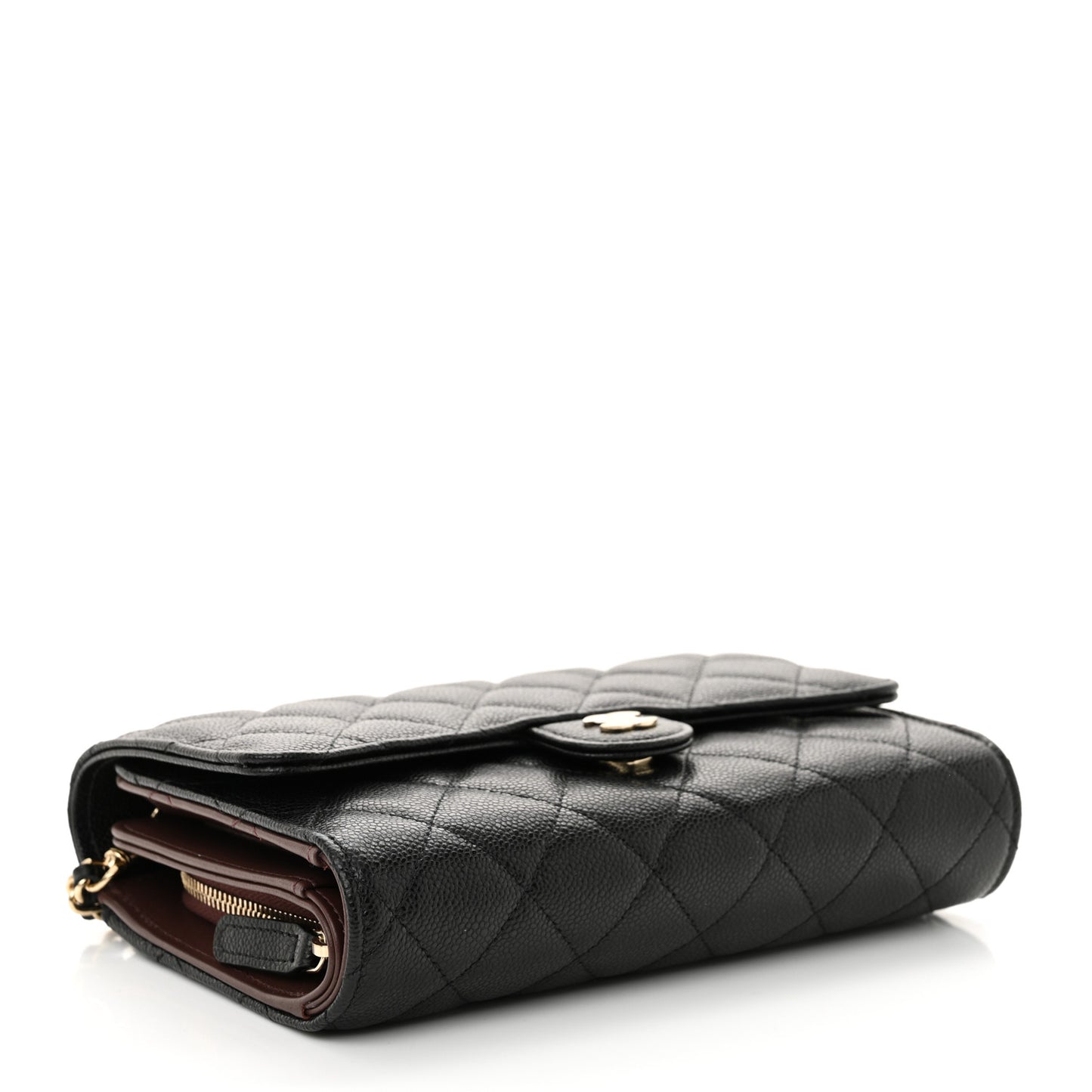 Caviar Quilted Compact Wallet On Chain WOC Black