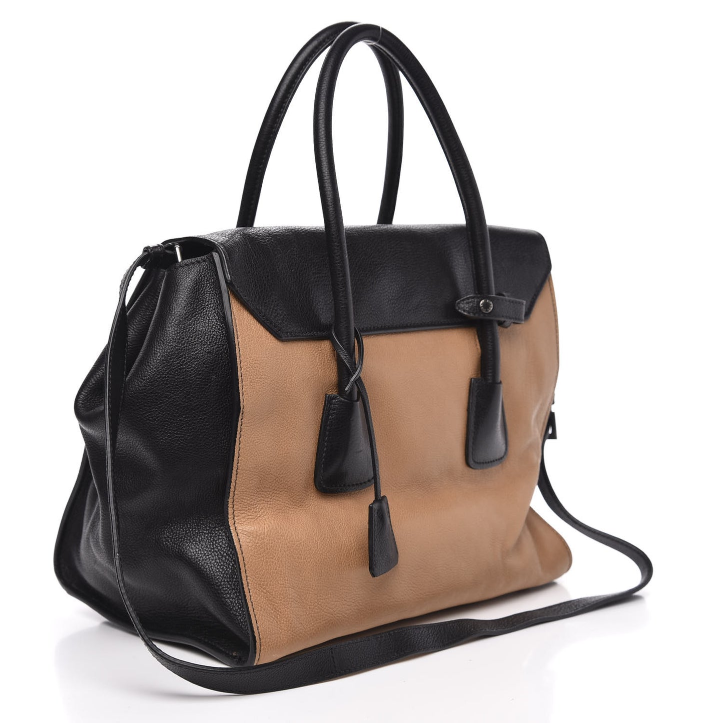 Glace Calf Large Twin Pocket Tote Naturale Black