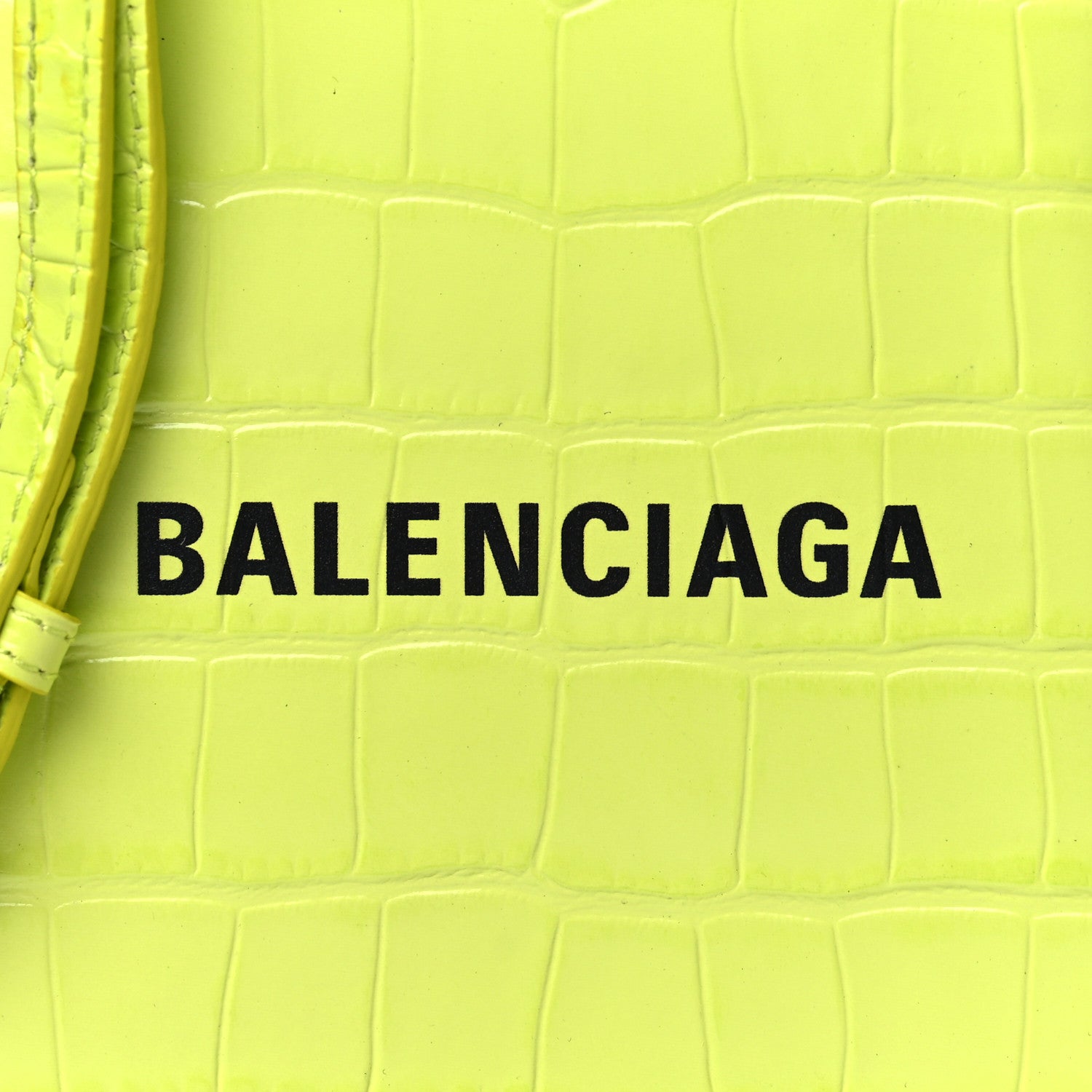 Balenciaga Calfskin Crocodile Embossed Logo Shopping Phone Holder Bag Lime 8 of 10