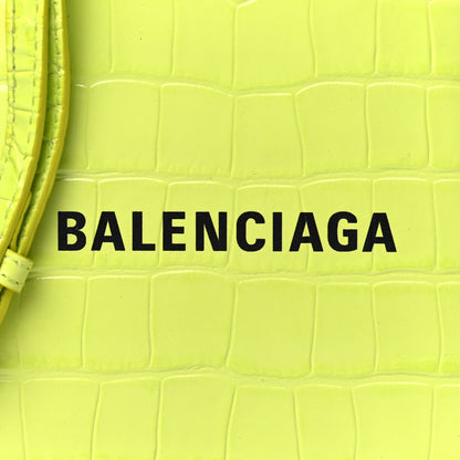 Balenciaga Calfskin Crocodile Embossed Logo Shopping Phone Holder Bag Lime 8 of 10