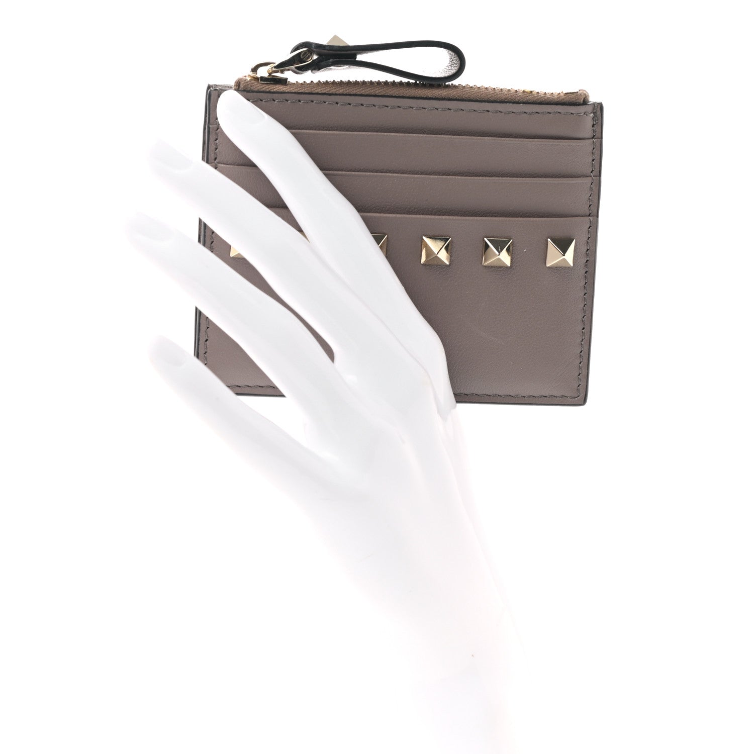 Valentino Garavani Vitello Rockstud Card Holder With Zipper Poudre 2 of 6