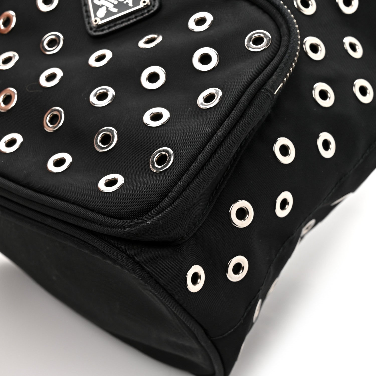 Prada Tessuto Nylon Saffiano Grommets Mini Bucket Crossbody Bag Black 11 of 11