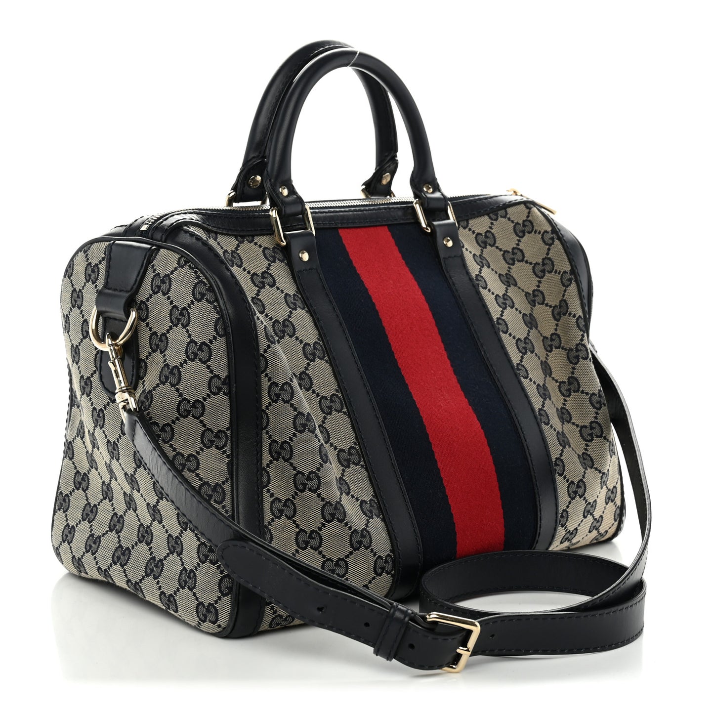 Monogram Selleria Calfskin Vintage Web Medium Boston Beige Blue