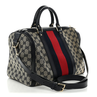 Gucci Monogram Selleria Calfskin Vintage Web Medium Boston Beige Blue 2 of 9