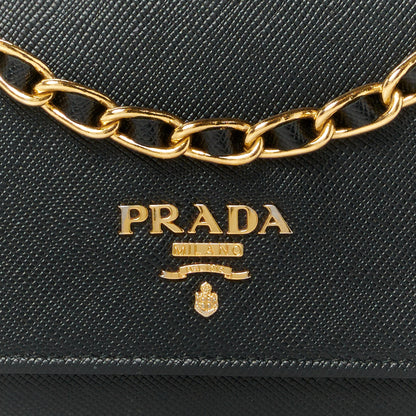 Prada Saffiano Metal Oro Chain Wallet Black 8 of 12