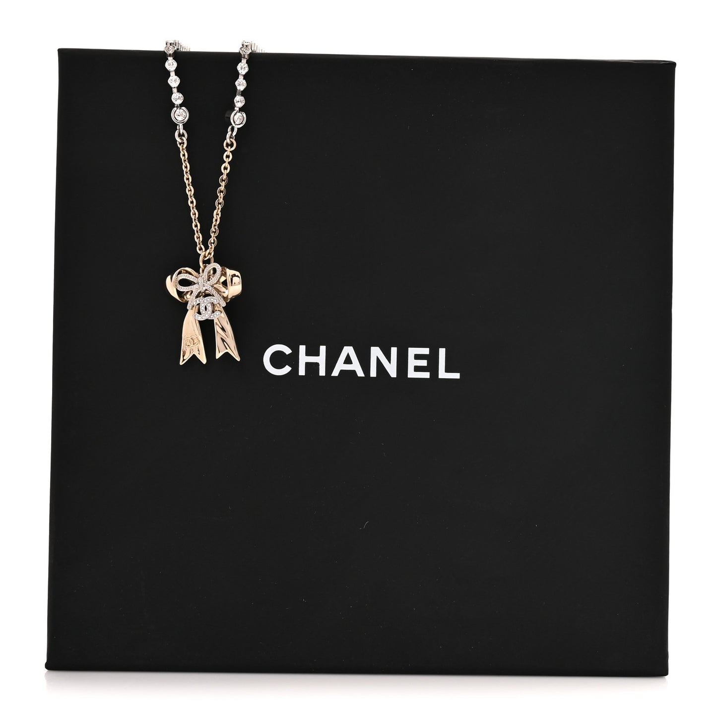 Crystal CC Bow Pendant Necklace Gold Silver