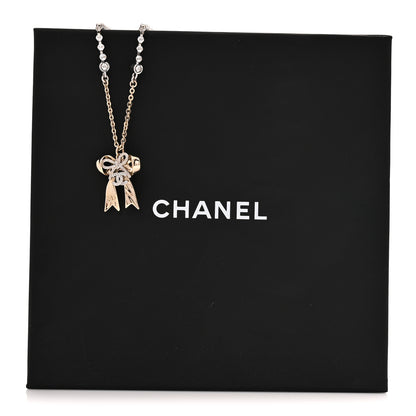 Chanel Crystal CC Bow Pendant Necklace Gold Silver 5 of 5
