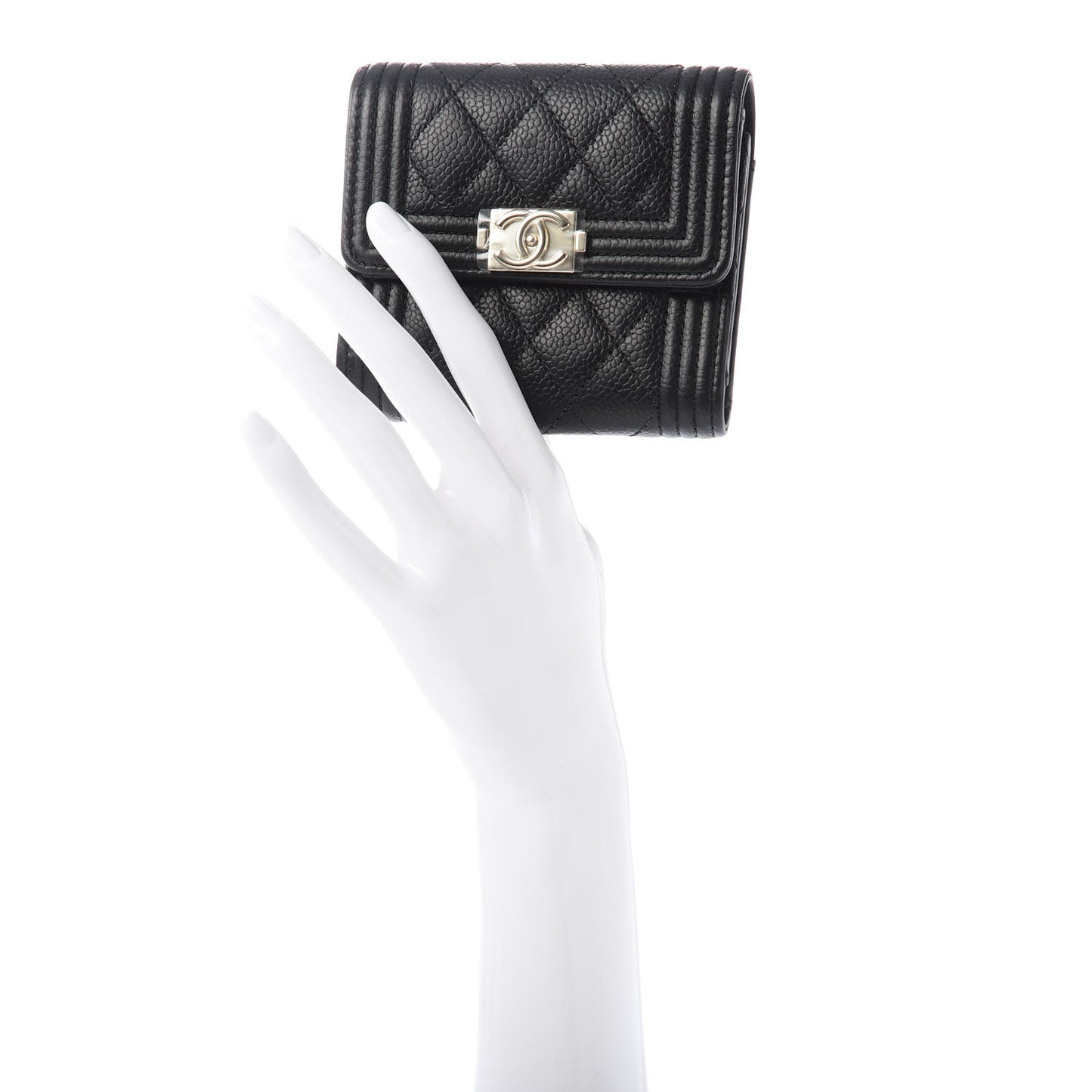 Caviar Quilted Compact Boy Wallet Black