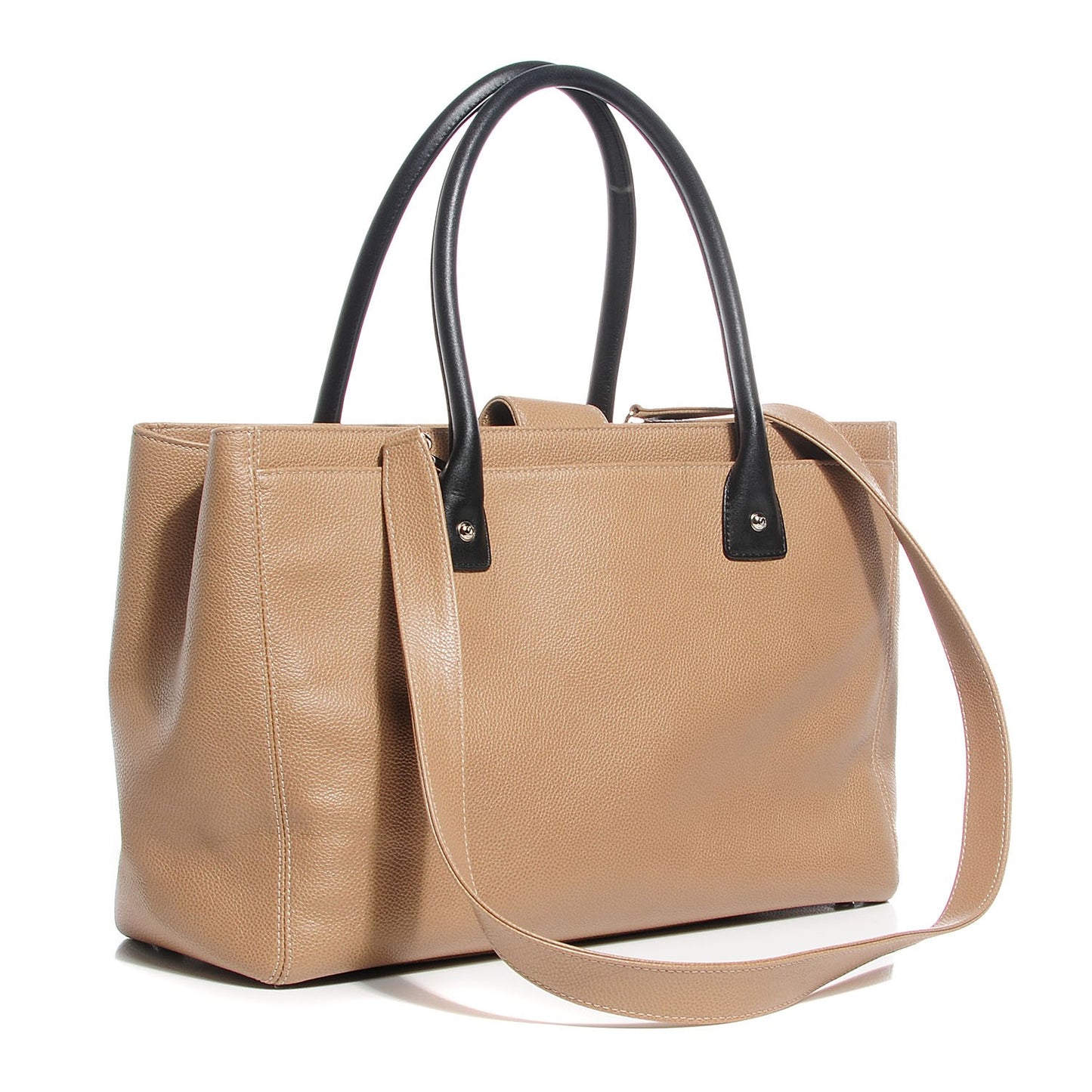 Calfskin Cerf Executive Shopper Tote Beige Black