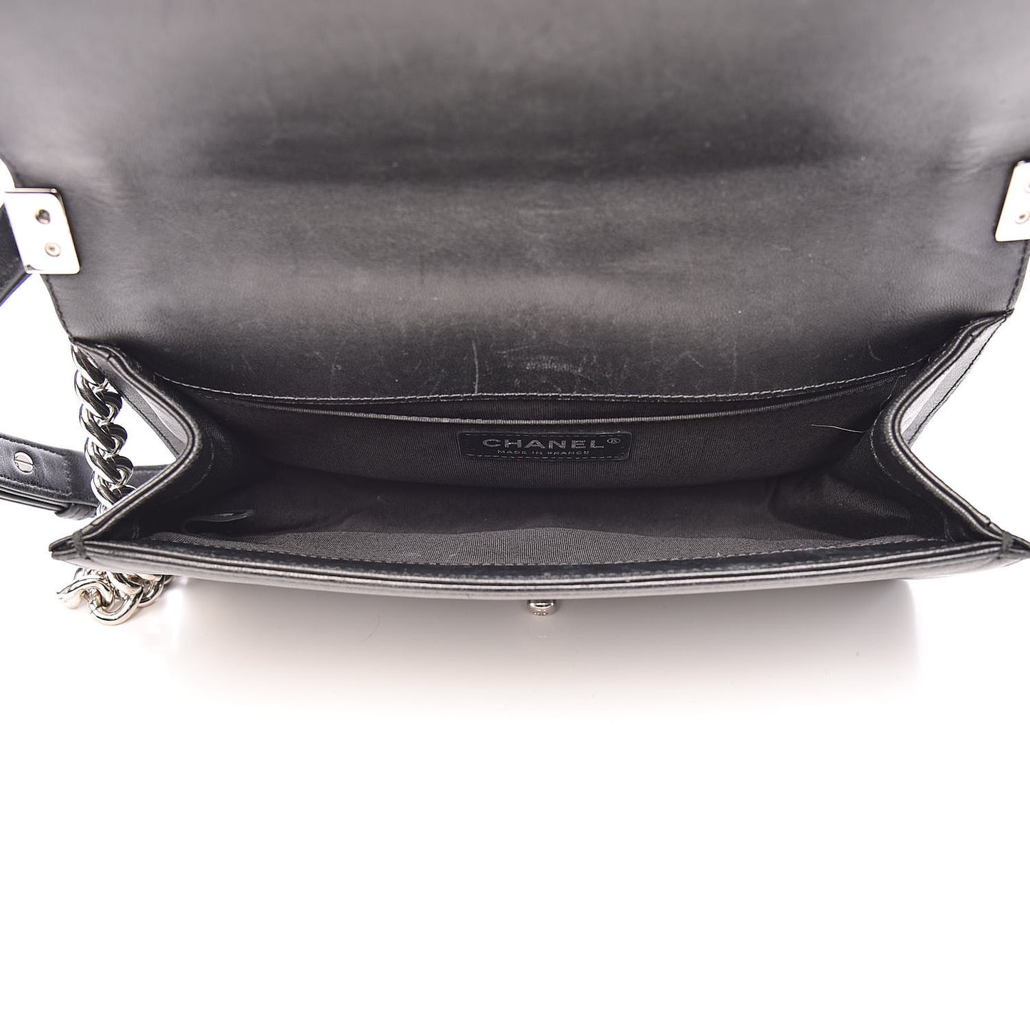 Lambskin Iridescent PVC Chevron Quilted Medium Boy Flap Black Silver