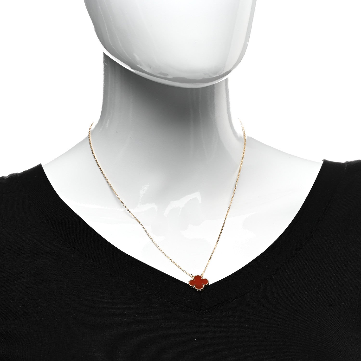 Van Cleef & Arpels 18K Yellow Gold Carnelian Vintage Alhambra Pendant Necklace 2 of 5